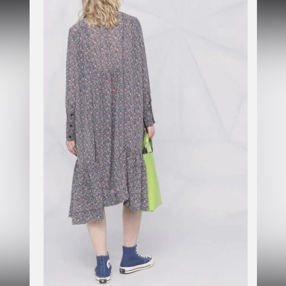 GANNI Ruffled Crepe Floral Print Midi Dress in Moonlight Mauve Size 36 / US 4 - Picture 5 of 16